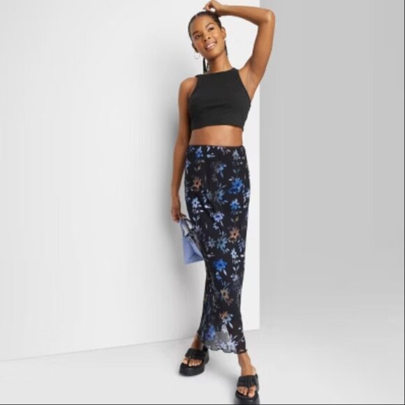 “Wild Fable” black floral lined, pull on skirt; size XS; NWT - Picture 2 of 6